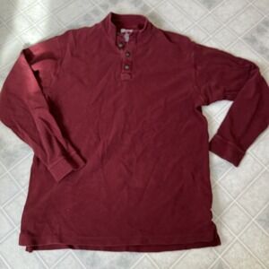 Duluth Trading Red Burly Button Mock Neck‎ Thermal Waffle Knit Henley Men Size L